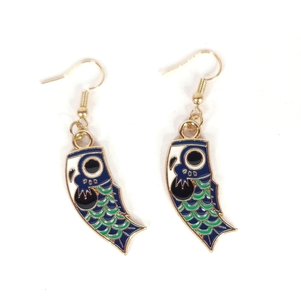 Enameled Chinese Lantern Fish Earrings NWOT